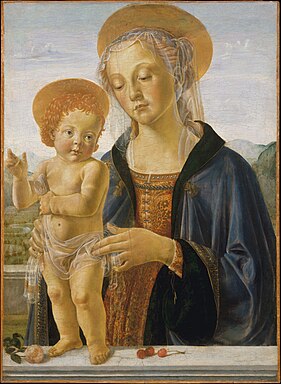 Madona me fëmijën, rreth 1470, nga punishtja e Verrokios, New York, Metropolitan Museum of Art.