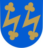 Two lightning bolts pictured in the former coat of arms of the Yli-Ii municipality Yli-ii.vaakuna.svg