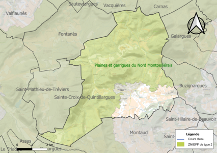 Carte de la ZNIEFF de type 2 sur la commune.