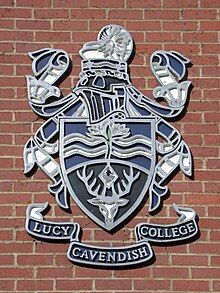 Lucy Cavendish College coat of arms Arms of Lucy Cavendish College on Oldham Hall.jpg