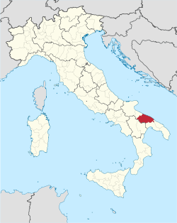 Map highlighting the location of the Metropolitan City of Bari in Italy