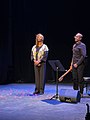 Emmelyne Octavie et Thierry Salomon sur la scène de l'Espace Noriac à Limoges pour Battements de mots.