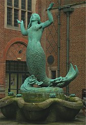 William Bloye's mermaid fountain at Birmingham University Bloye BUGS mermaid, bronze.jpg