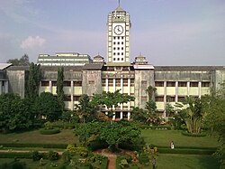 Calicut Medical College in Kozhikode. Kerala has around 9,491 government and private medical institutions in the state, with a Population Bed ratio of 879, one of the highest in the country. Calicut medical college view from inside.jpg