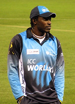 English: Chris Gayle on the field at the Telst...
