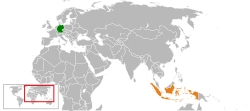 Map indicating locations of Germany and Indonesia