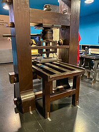 The Gutenberg press was voted the most important invention of the second millennium. Gutenberg-Presse im Gutenberg-Museum, Mainz, Deutschland (48988294536).jpg