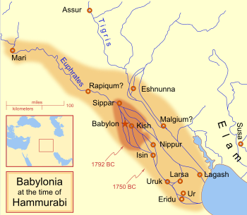 Map showing the Babylonian territory upon Hamm...