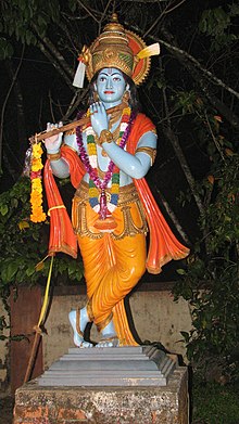 Vaishnavism focuses on Vishnu or one of his avatars, such as Krishna above Krishna, Kottangal padayani.JPG