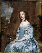 Sir Peter Lely: Portrait of a Lady in Blue holding a Flower
