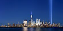 Tribute in Light as seen from Jersey City in 2020 Lower Manhattan from Jersey City September 2020 HDR panorama.jpg