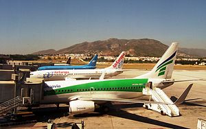 View of the main apron at Malaga Airport, show...