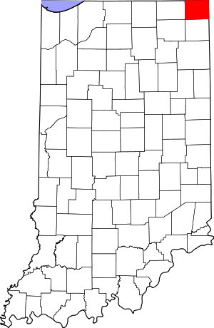 Map of Indiana highlighting Steuben County