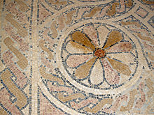 Detail from the mosaic floor of the Byzantine church of in Masada. The monastic community lived here in the 5th-7th centuries. Masada Byzantine Church floor mosaic by David Shankbone.jpg