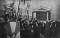 Members of the National Organisation of Youth (EON) hail in presence of Ioannis Metaxas during the 4th of August Regime.