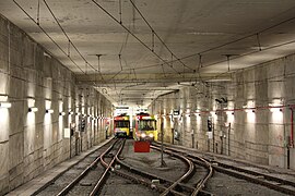 The short tunnel section south of the station where trams park before departure.