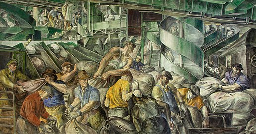 Фреска Реджинальда Марша із зображенням робітників, які сортують пошту в нью-йоркській митниці (1936)
