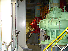 This cargo pump aboard a VLCC can move 5,000 cubic meters of product per hour. Oil pump on an oil tanker.jpg