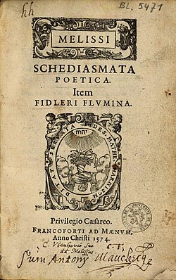 Melissi schediasmata poetica, verko publikigita en 1586.