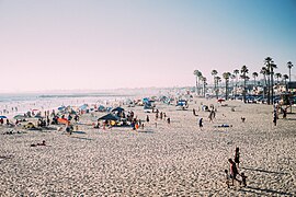 Massive crowd of people having a good time at Newport Beach