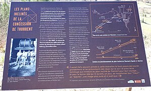 Panneau explicatif sur des plans inclinés du XXe siècle entre les mines de Thorrent et Sahorre.