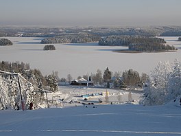 View to Lake Rautavesi from the top of Ellivuori slopes in Sastamala, Finland