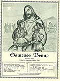 Forsida på Samenes Venn. Juleboken 1929. Forsideillustrasjonen viser Jesus med samebarn på fanget og De tre vise menn, jomfru Maria og Jesusbarnet i stallen bak.