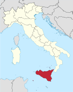 Karta över Italien med Sicilien markerat