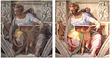 Daniel (Michelangelo) vor und nach der Restaurierung