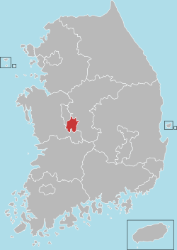 Map of South Korea with Daejeon highlighted