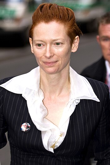 Tilda Swinton, arrival for press conference of...