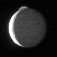 Five-image sequence of New Horizons images showing Io's volcano Tvashtar spewing material 330 km above its surface.