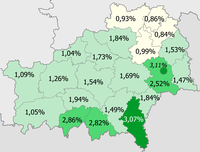 Ukrainians in the region   >3%   2–3%   1–2%   <1%
