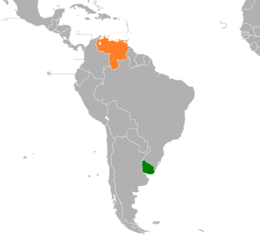 Mappa che indica l'ubicazione di Uruguay e Venezuela