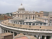 St. Peter's Basilica, Vatican City, the largest church in the world and a symbol of the Catholic Church View of saint Peter basilica from a roof.jpg