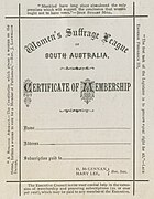 membership form for the Women's Suffrage League of South Australia