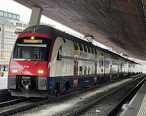 An S24 Re 450 locomotive at Zürich Hauptbahnhof, one of the stations on the line.