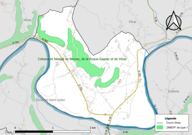 Carte de la ZNIEFF de type 1 à La Roque-Gageac.