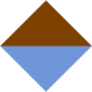 A two-toned diamond shape, one half of which is brown and the other half light blue