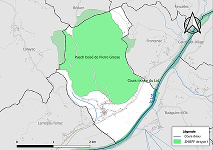 Carte des ZNIEFF de type 1 sur la commune.