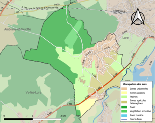 Carte en couleurs présentant l'occupation des sols.