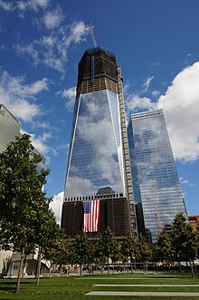 One WTC tower under construction as of September 18, 2011 911 memorial - panoramio (1).jpg