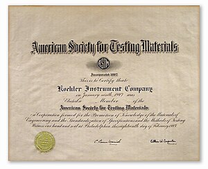 ASTM Certification of 1947