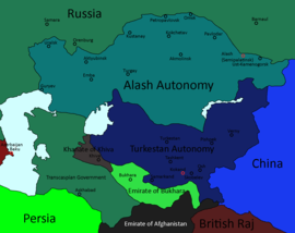 Türkistan Muhtar Ükümeti haritada