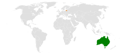 Map indicating locations of Australia and Lithuania