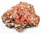Bright, cherry-red gypsum crystals 2.5 cm in height colored by rich inclusions of the rare mineral botryogen