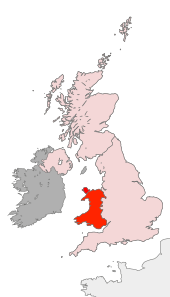 Wales (red) in the UK (pink) British Isles United Kingdom WA highlighted.svg