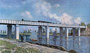 46. KW Das Gemälde Die Eisenbahnbrücke von Argenteuil von Claude Monet entstand 1873 und zeigt die gleichnamige Brücke, die sich mit 195 Meter Länge über die Seine spannt.