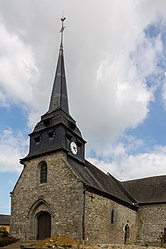 The belltower of the church in Vignoc