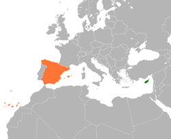 Map indicating locations of Cyprus and Spain